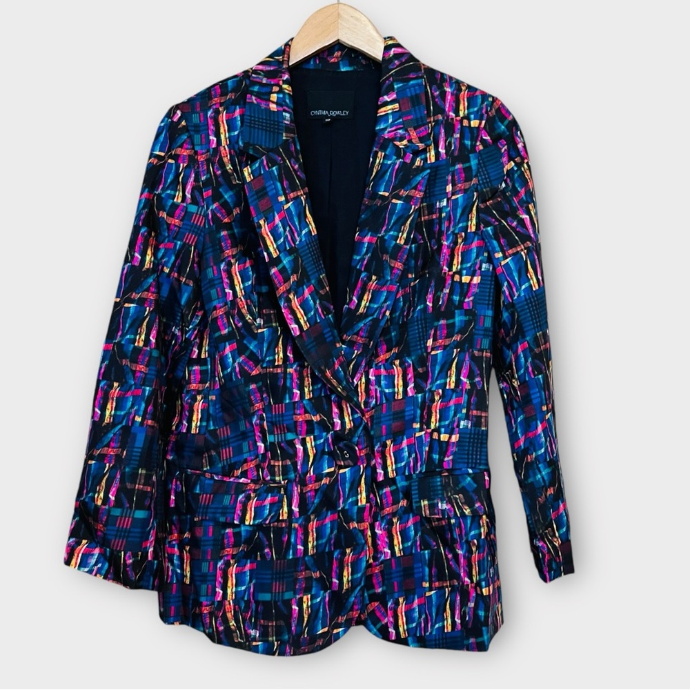 CYNTHIA ROWLEY Women Multicolor Silk Blazer Shorts Suit 2 Piece Set MEDIUM CoOrd